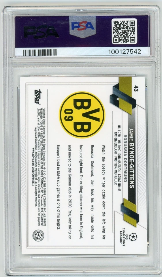2022-23 Topps UEFA Club Competitions #43 Jamie Bynoe-Gittens RC Dortmund PSA 9 - Image 2 of 2