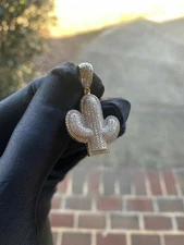 3Ct Round Diamond Men's Fine Cactus Shape Charm Pendant 14k White Gold Finish