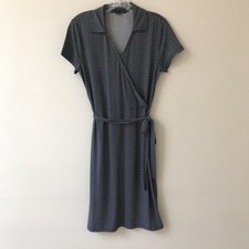 Brooks Brothers 346 Blue White Geometric Stretch Dress Women’s Faux Wrap Small