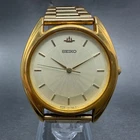 Seiko Watch Men 35mm Champagne Dial Gold Tone Round VTG V701-7A10 New Battery