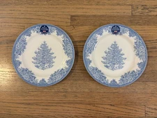 Royal Stafford Blue Christmas Tree Salad Dessert Plates Set of 2 England NEW