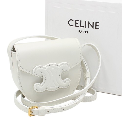 CELINE Triomphe Mini Besace Leather Shoulder Bag Crossbody White Unused N2406