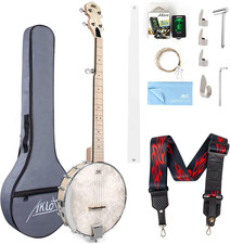 5 String Banjos Full Size Open Back Banjo Adjustable Maple Body Remo Head with 2