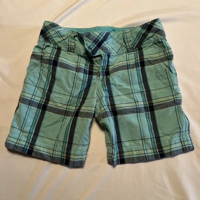 Cherokee Girls XS (4/5) Plaid Bermuda Shorts Aqua Adjustable Waist Summer - Image 1 of 4