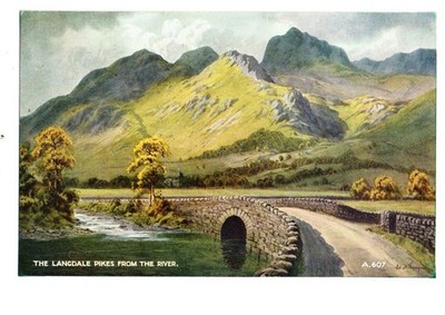 Cumbria. Langdale Hechte vom Fluss. Künstler - E.H. Thompson.