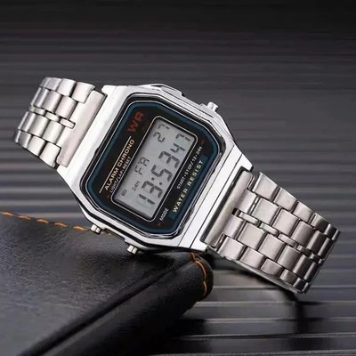 F91W Digital LED Watch Steel Band Men's Women's Sports Business Wristwatches
