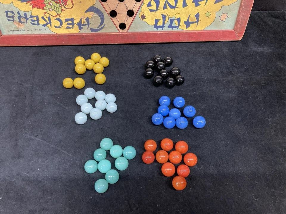 Hop Ching Chinese Checkers Colorful Game Board w/Marbles 1940’s Near Complete - Image 2 of 4