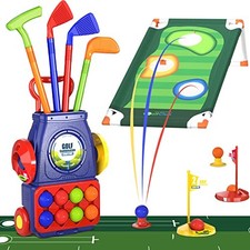 Kids Golf Clubs, 2 in 1 Toddler Golf Set with 8 blue with mat  board