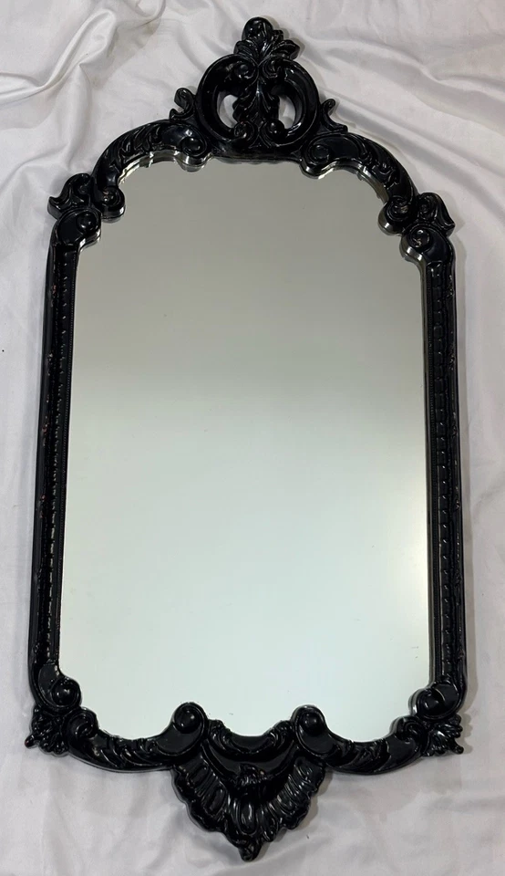 Espejo de pared vintage negro Hollywood Regency barroco Carolina Mirror Co Foto 3 de 4