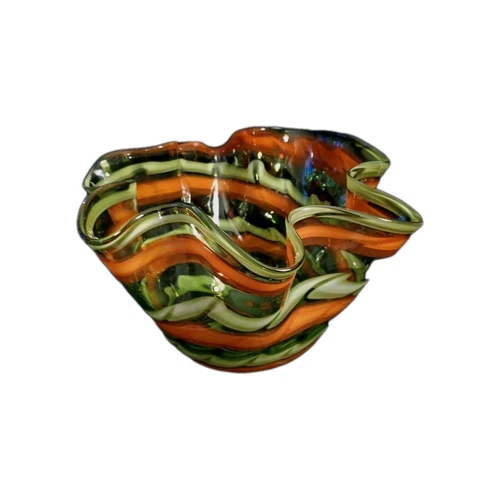 Vintage Italian Green and Orange (Murano?) Glass Vase (Fratelli Toso 1980s?)