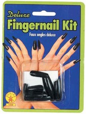 Black Fingernails Sculpted Nails Witch Goth Dress Up Halloween Costume Accessory