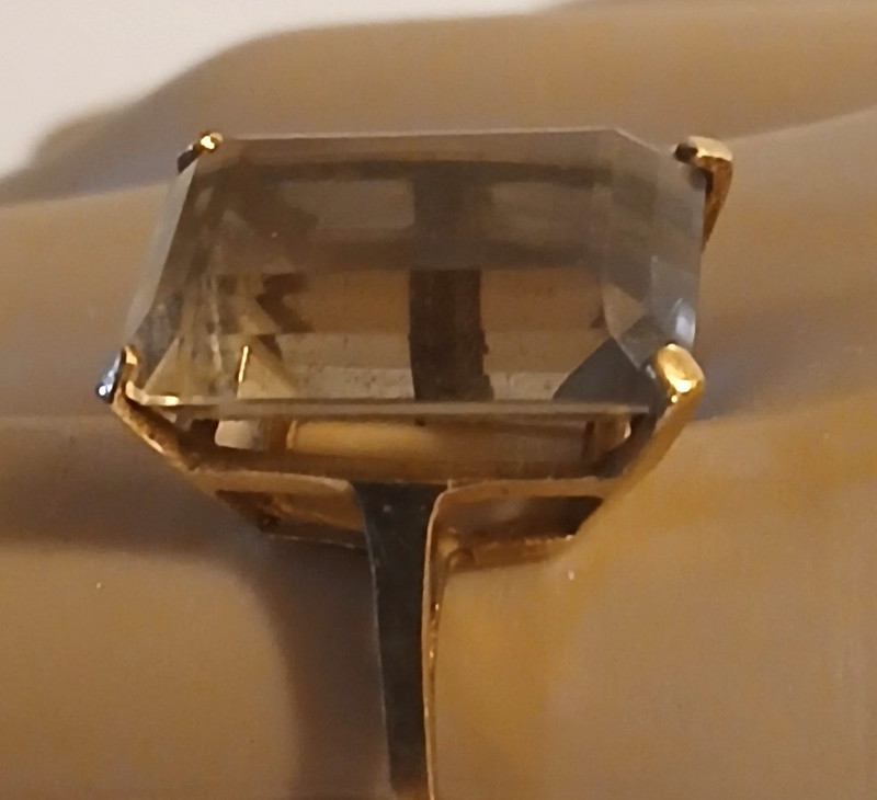 VINTAGE 14K Yellow Gold LARGE Emerald Cut Smokey Topaz Ring, Size 7-1/2 - LOVELY