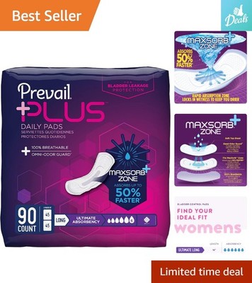 Ultimate Absorbency Long Incontinence Pads - 90 Count for Women's Confidence
