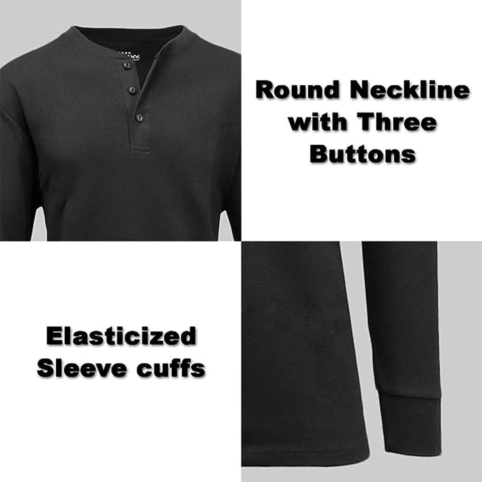 Paquete de 3 camisetas térmicas Henley de manga larga de punto gofre para hombre (tallas - S-2XL) Foto 2 de 4