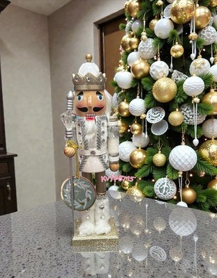 Christmas Nutcracker White Silver Solider Gold Glitter 14  Luxury Decor Glamour