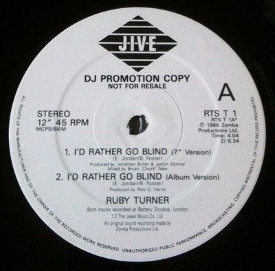 Ruby Turner - I'd Rather Go Blind (12'', Promo)