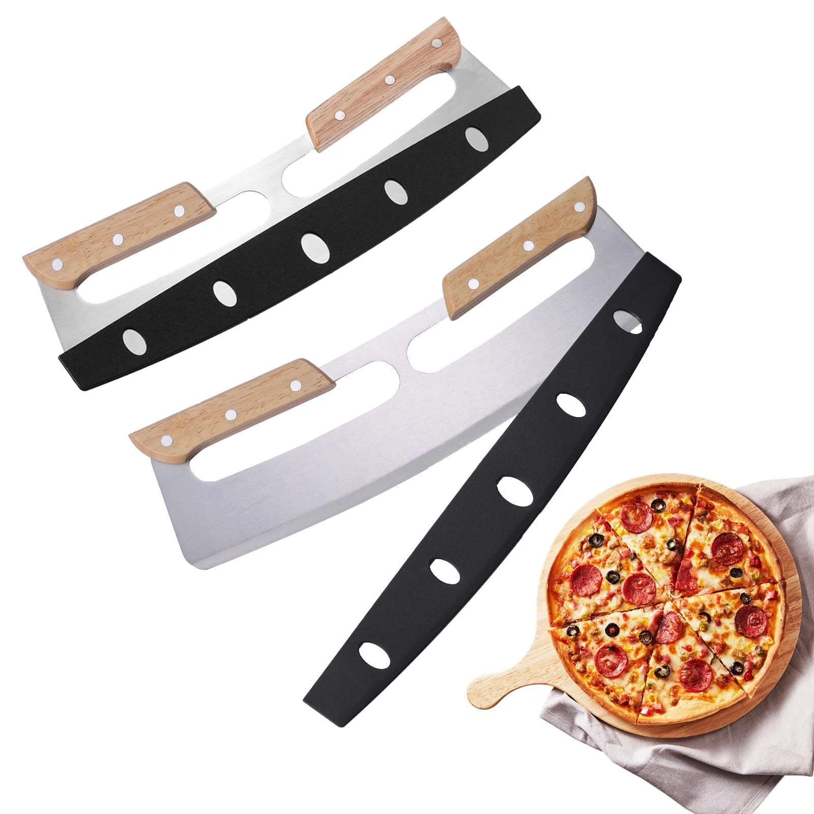 2 Pack 14" Pizza Cutter Rocker with Wood Handles & Cover, Stainless Steel Slicer
Opens in a new wind