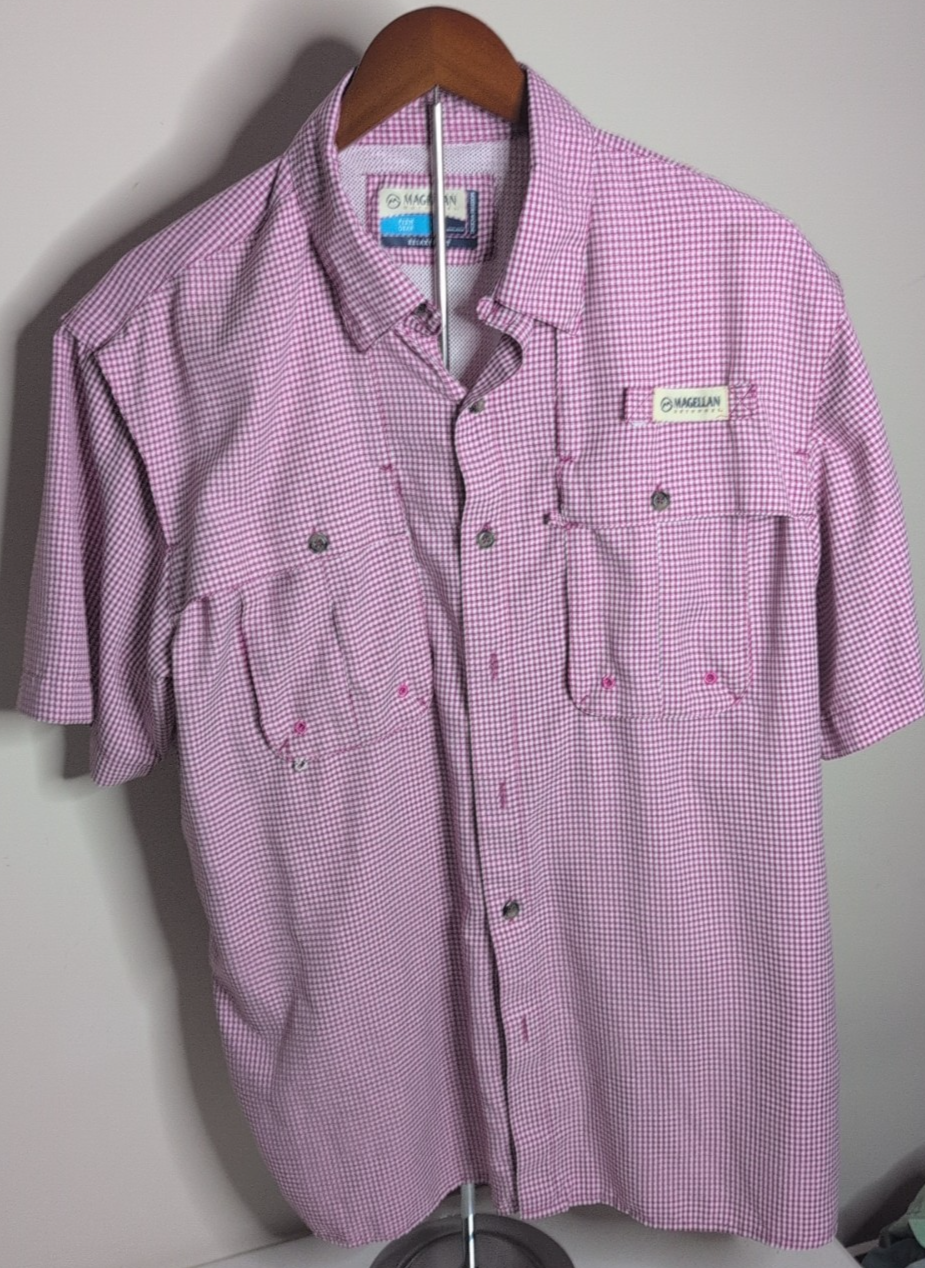 Magellan Fish Gear Shirt Mens Medium Blue Vented Relaxed Fit Moisture Wicking