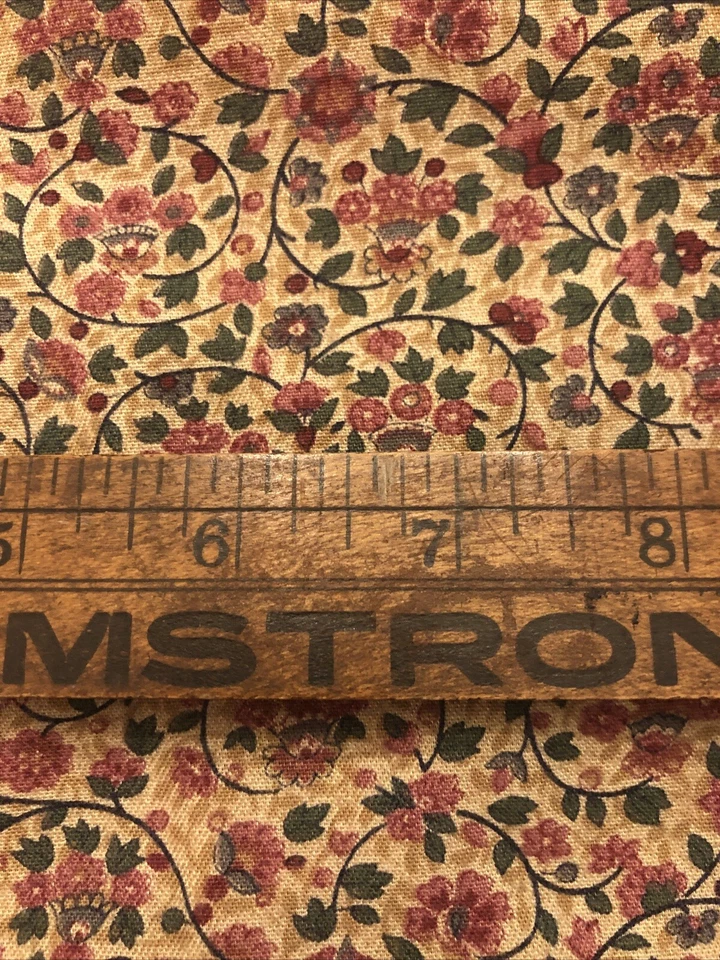 Vintage 70s Small Floral Boho Calico Cotton Fabric 7 Yds x 44” Beige Dusty Rose - Image 3 of 4