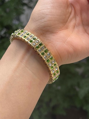 Green Formal Bracelet gift for women Evening jewelry Valentine gift 24k Gold HMD - Picture 3 of 12