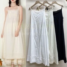 Women 100 Cotton Full Slips Camisole Dress Lace Floral Trim Cami Chemise Dress