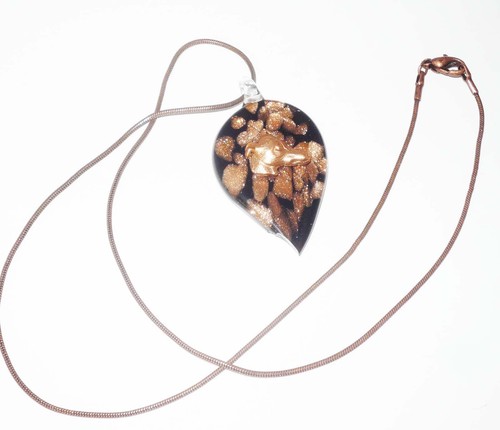 Black Copper Artglass Leaf Pendant Necklace w Copper Greyhound or Whippet Dog - Picture 3 of 3