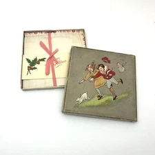 Antique Handkerchief In box Edwardian illustrated 1907 unused Christmas gift