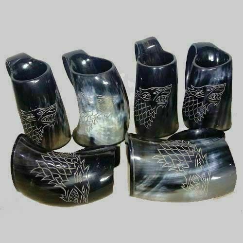 Vintage Game of thorn Viking Horn Mug Wolf Tankard Beer Wine Mug Set of 6 Unit - Bild 1 von 1