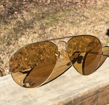Vintage BL Ray Ban Aviator Sunglasses Ambermatic Outdoorsman All Weather