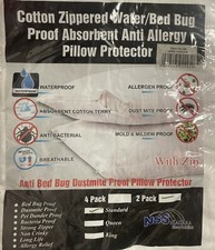 2PK Cotton Zippered Water/Bed Bug Proof Absorbent Anti Allergy Pillow Protector