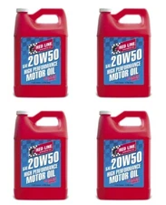Red Line 20W50 Motor Oil - Set of 4 Gallons for API SN/SM/SL/SJ/SH/SG & ACEA A3