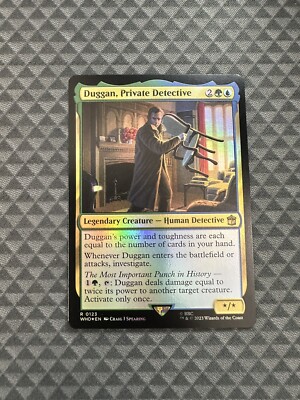 mtg doctor who most valuable cards MTG Duggan, Private Detective #0123 Foil Rare Universes Beyond: Doctor Who  (WHO)