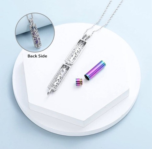 Tree of Life Cylinder Urn Pendant Necklace for Cremation Ashes Stainless Jewelry - Picture 17 of 17