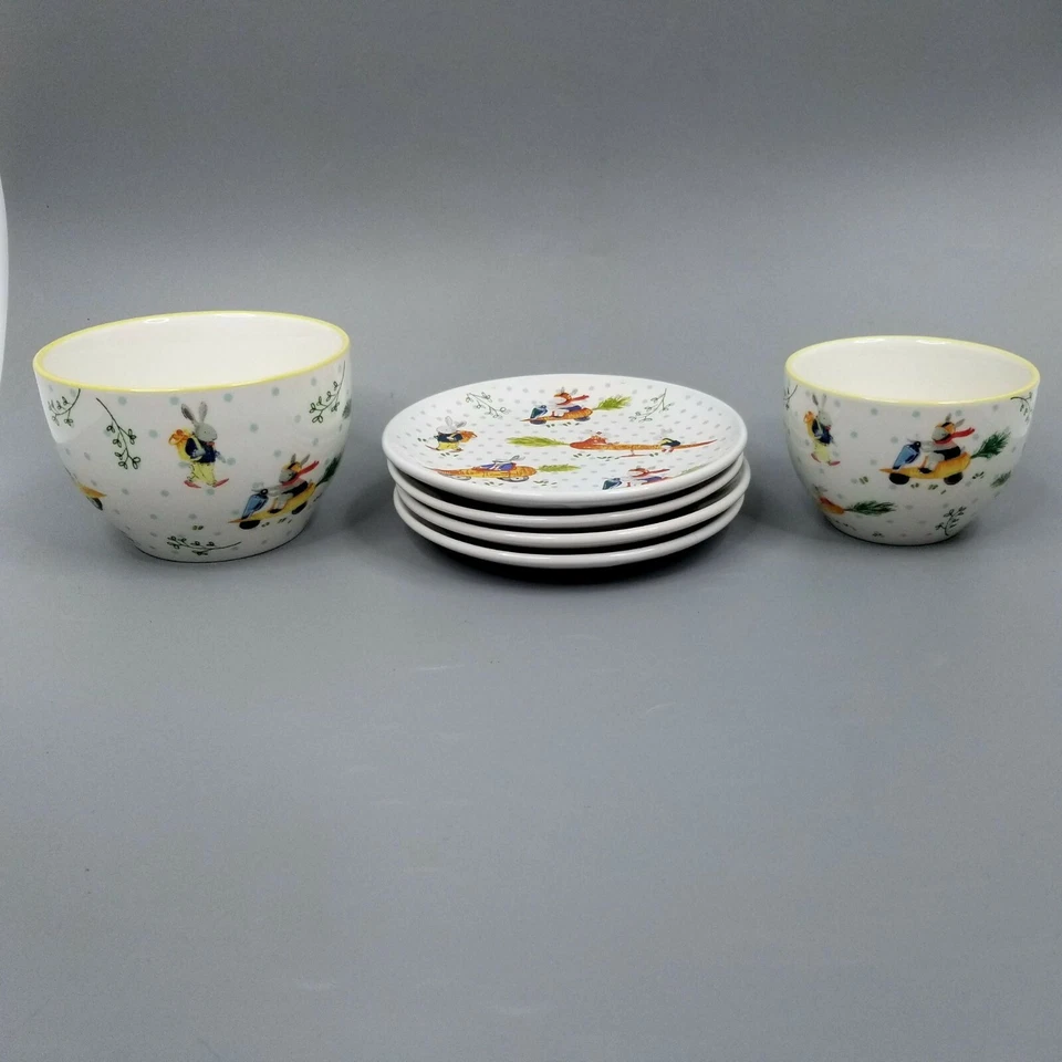 Artículos para el hogar de firma cuencos aperitivos platos de postre conejito conejo zanahoria lunares Foto 2 de 4