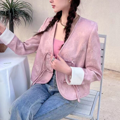 Women Jacquard Jacket Tang Suit Coat Retro Chinese Style Short