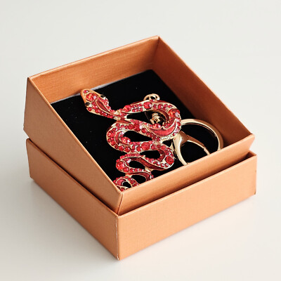 Creative Cute Red Snake Keychain with Rhinestones Fantastic Animal Keyring