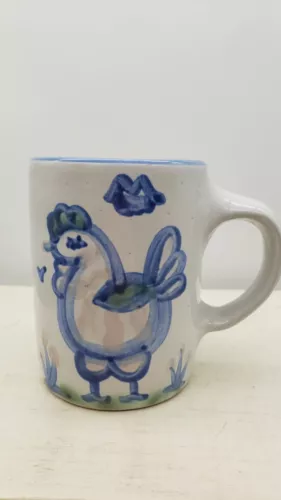 M.A. Hadley Pottery Signed Hand Painted Folk Art Chicken Coffee or Tea Mug #1