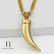 Men's 20" Gold Stainless Steel,Wolf Fang Tooth,Cuban Curb 4mm Chain.Box