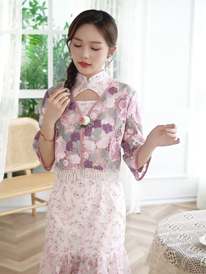 green emerald velvet dress Pink Lace Open Cardigan  Central Chic