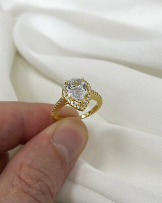 2 kt Birnenschliff Ring Sterling 925 Silber Gelbgold vergoldet Ehering Versprechen Ring