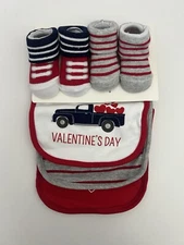 Hudson Baby Valentine's Day 3 Bibs and 2 Pairs of Socks 0-9 months 5 Piece Lot