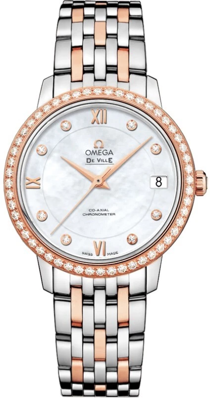 Omega De Ville Prestige White Pearl Dial Diamond Women's Watch 42425332055002