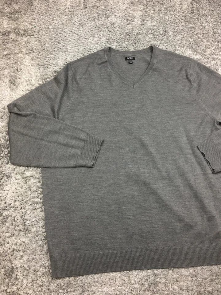 Apt 9 Sweater Mens Size 3XB Gray V-Neck Lightweight Pullover Merino Wool - Image 3 of 4