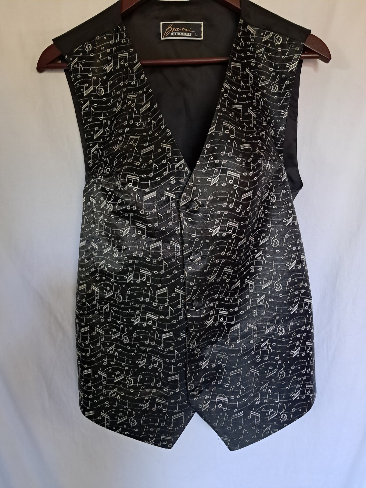 Vest Large Men’s BRACCI Dress Button Up Elastic Back Musical Notes Made In USA-image