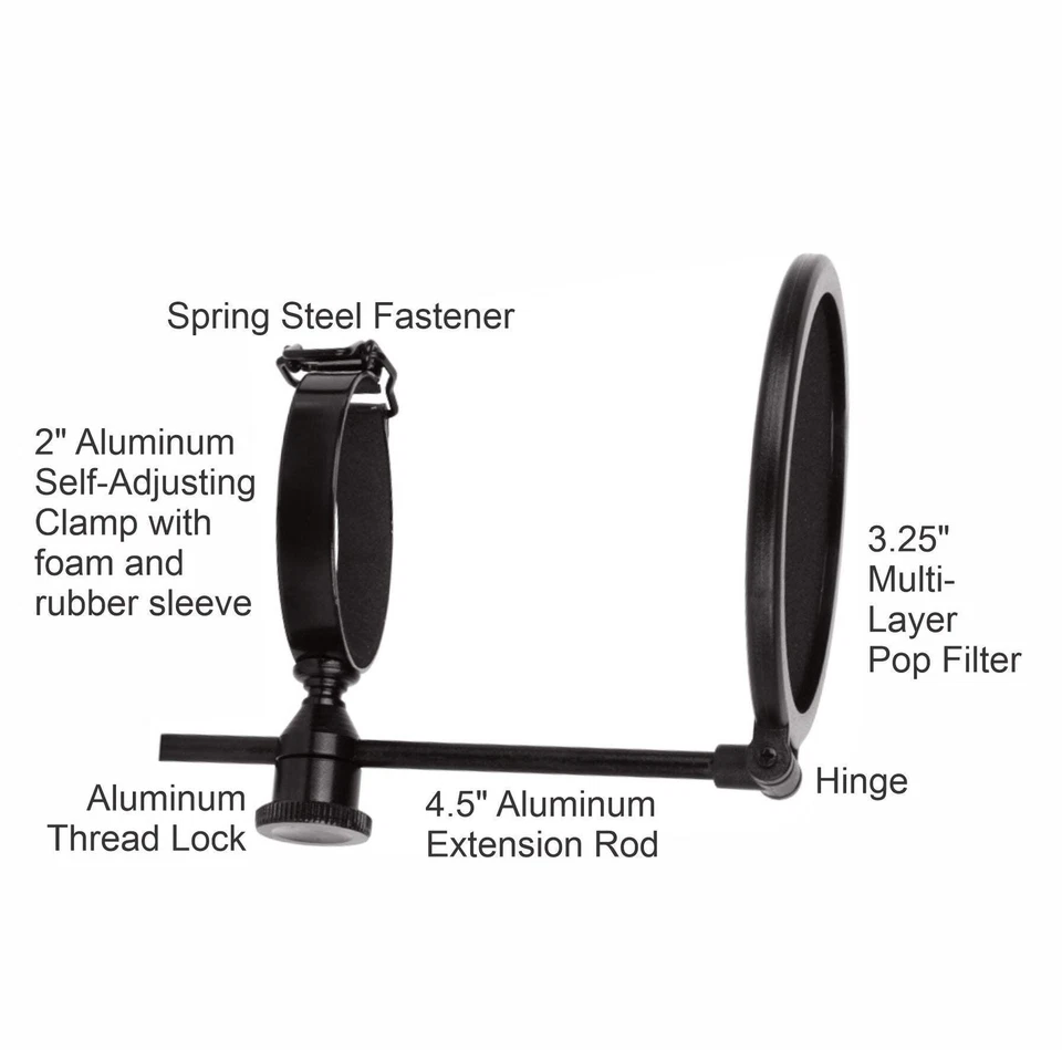 AMERICAN RECORDER 3.25" Broadcast/Recording Pop Filter with 2" clamp - Image 2 of 3