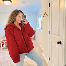 Everlane Red Puffer Hooded Jacket Xl