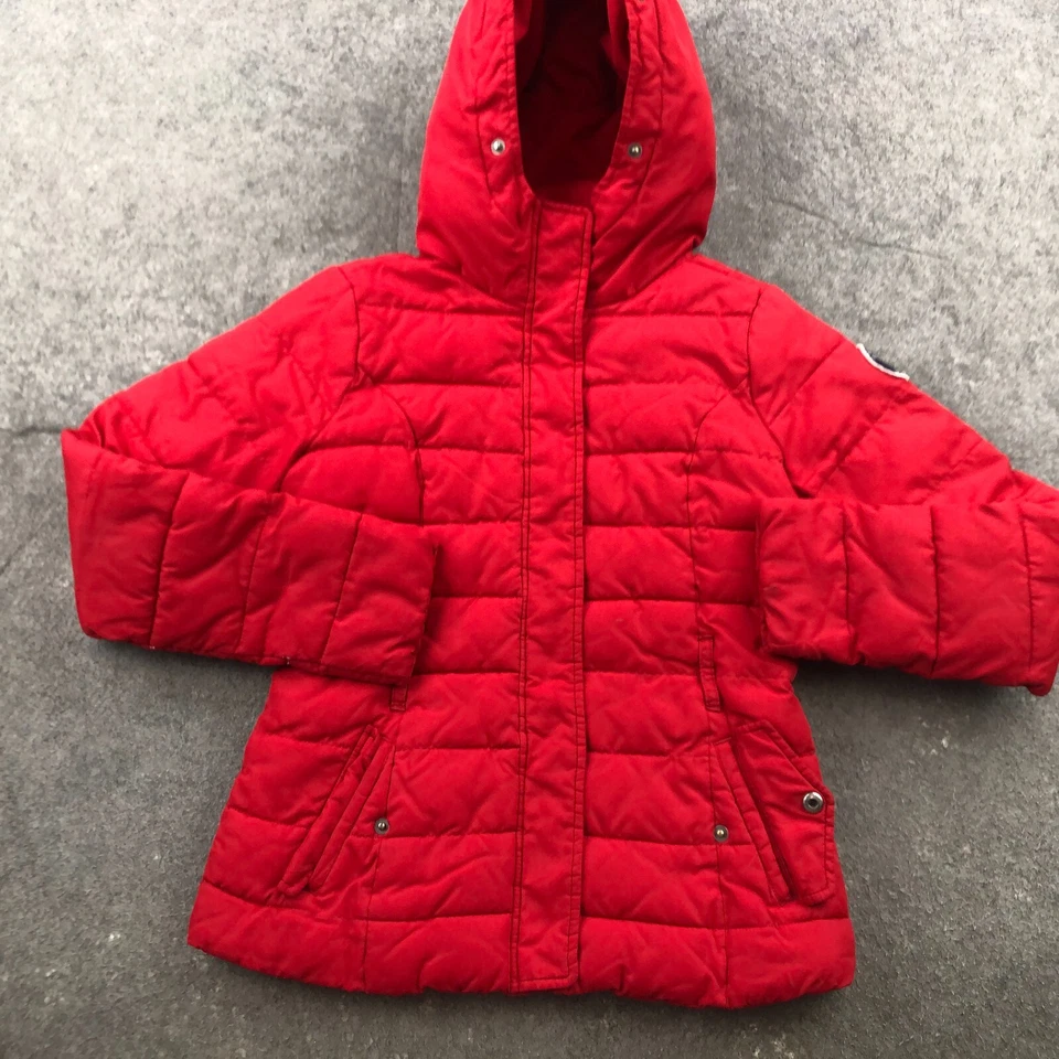 Chaqueta Abercrombie Fitch Niñas XL Roja Cremallera Completa Con Capucha Puffer Cremallera Completa * Foto 2 de 4