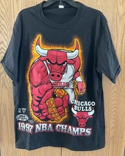1997 Vintage Chicago Bulls NBA Champs T-Shirt Size L Single Stitch Black