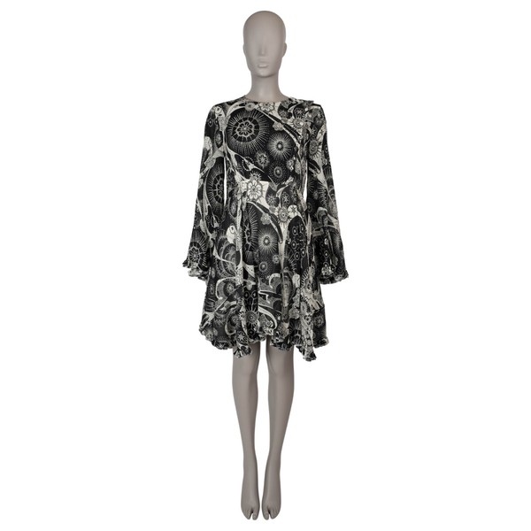 71119 authentic CHLOE black white Cotton & Silk 2018 Floral Ruffle Mini Dress 40 M