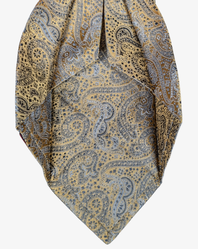 ISAIA Napoli Silk Tie Gold paisley Seven Fold Sartorial luxury 7 fold tie-MINT - Picture 5 of 8
